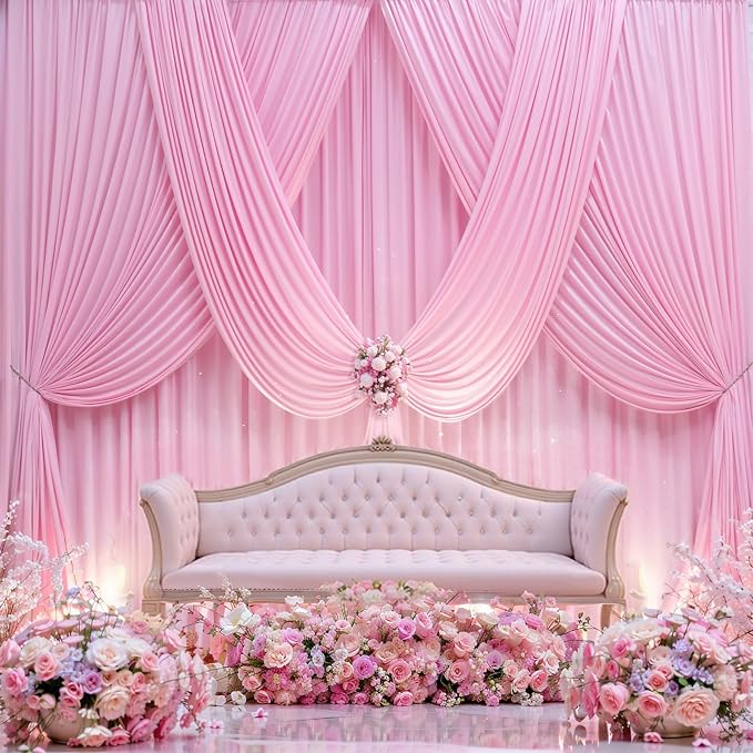 20×14 ft Pink Wrinkle Free Backdrop Curtain, Soft Silky Polyester Wedding - Image 3