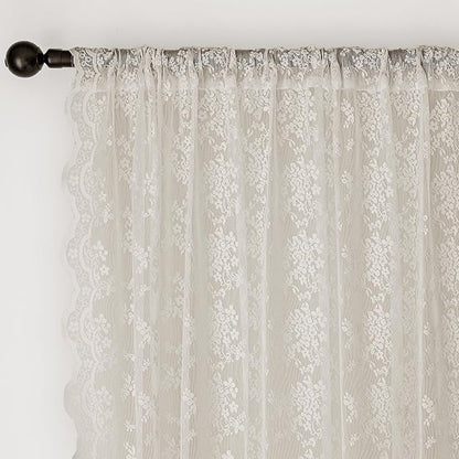 Anmao Vintage Lace Curtains 63 Inches Long 2 Panels Set, Romantic Elegant Light - Image 6