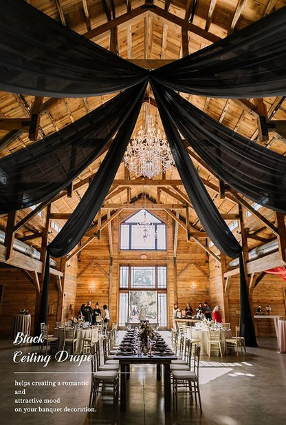 4 Panels Black Ceiling Drapes for Wedding 5ftx30ft Arch Draping Fabric Sheer - Image 8