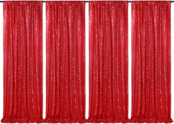 Red Sequin Backdrop 4 Panels 2FTx8FT Christmas Party Backdrop Curtains | Photo by QueenDream
