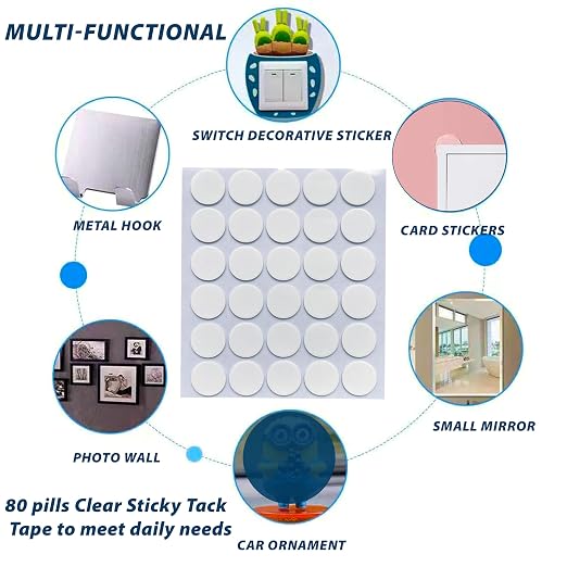 80 PCS Nano Double Sided Tape, 0.78" Round Putty Clear Sticky Tack, Glue - Image 8