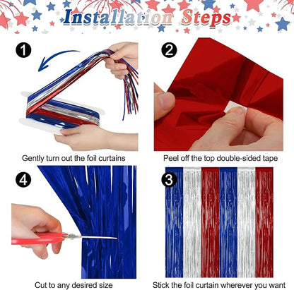 ZATAYE 2 Pack Blue Silver Red Foil Curtain Streamer Decorations | Blue Silver - Image 3