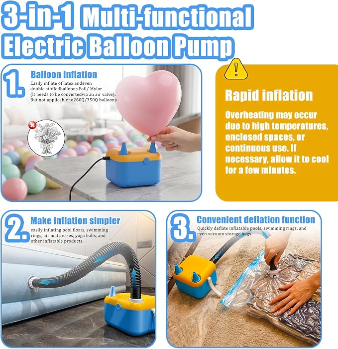Electric Balloon Pump, 6 in1 Balloon Air Pump Fast Balloons Inflator | - Image 4