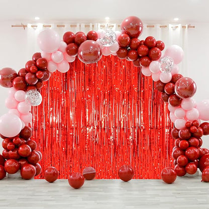 Voircoloria Laser Red Foil Fringe Backdrop Curtains, 2 Pack | Tinsel Streamers - Image 8