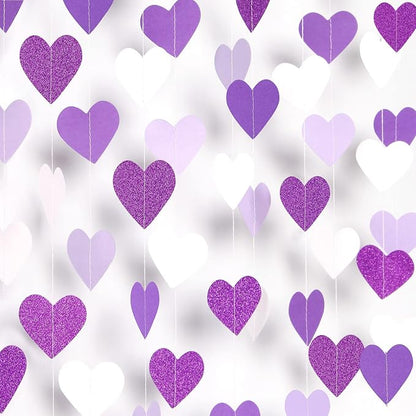 Purple Party Decoration Heart-Garland - 52Ft Purple Lavender White Streamers by LastingSurprise