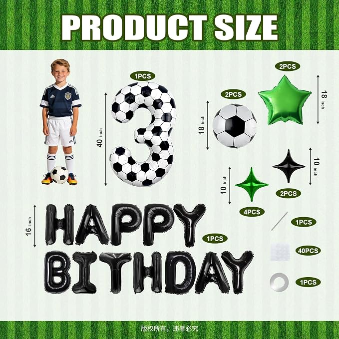 40 Inch Soccer Number 3 Balloon Set, Soccer Birthday Party Decorations | Sports - Image 2