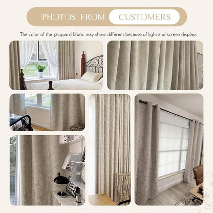Beauoop Beige Floral Jacquard Blackout Curtains - Image 8
