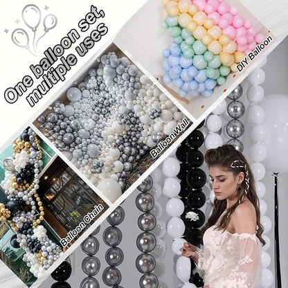 90PCS Black White and Silver Linking Balloons, Wedding Birthday Baby Shower - Image 9