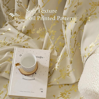 NICETOWN 100% Blackout Floral Beige Curtains - Image 3