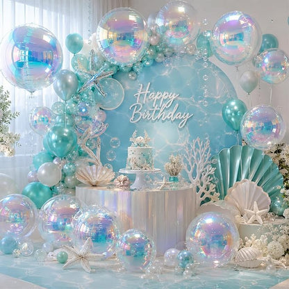 15 Pcs Iridescent Round Foil Balloons, 22/15/10 Inch 4D Ball Balloons Clear - Image 7