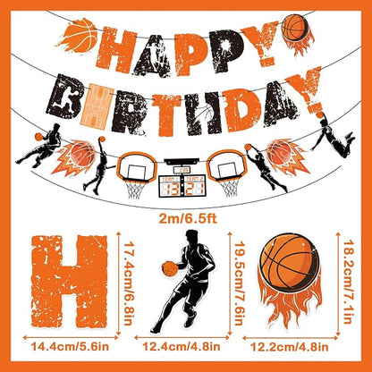 SUNBEAUTY Basketball Happy Birthday Banner Basket Ball Themed Party Decorations - Image 3