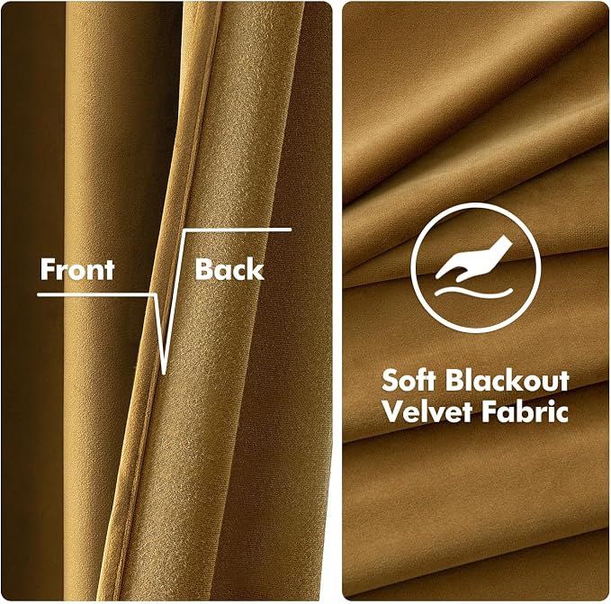 MIULEE Velvet Curtains Gold 52 x 90 Inch Length Set of 2 | Grommet Drapes - Image 3