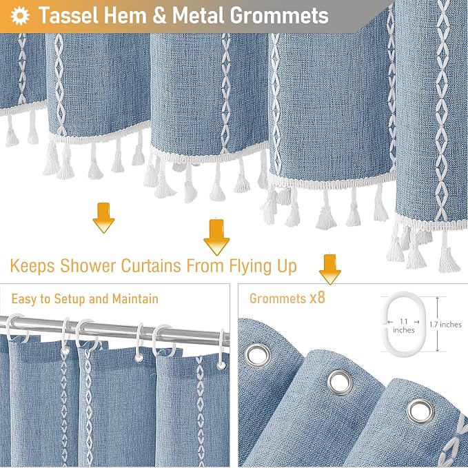 48 x 72 Boho Farmhouse Linen Heavy Duty Cloth Shower Curtain Set, 330GSM Linen - Image 5