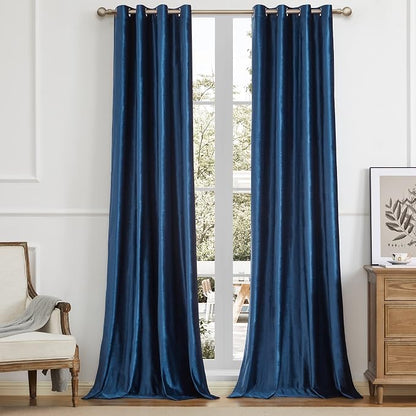 BULBUL Velvet Navy Blue Blackout Curtains 96 inches by ModernShinyVelvetCurtains