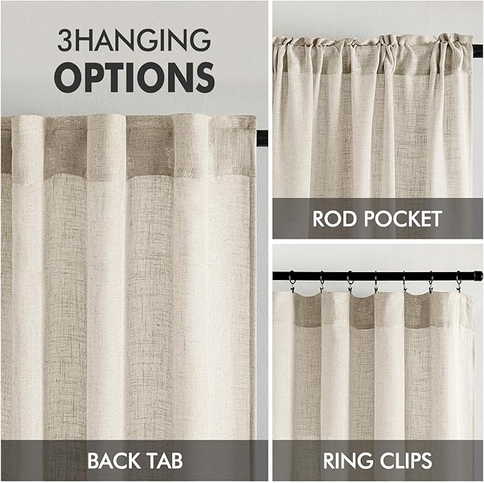 MIULEE Cream Linen Curtains 52x72 Inch 2 Panels - Image 3