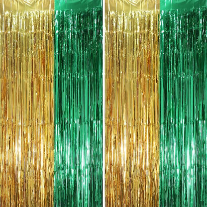 Voircoloria Green Gold Foil Fringe Backdrop Curtains, 2 Pack | Tinsel Streamers by Voircoloria