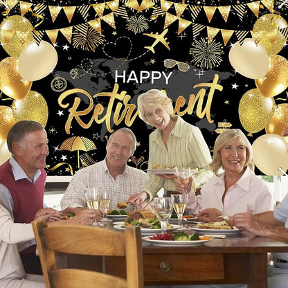 Mocsicka Retirement Party Decorations Black and Gold Happy Retirement Backdrop - Image 8