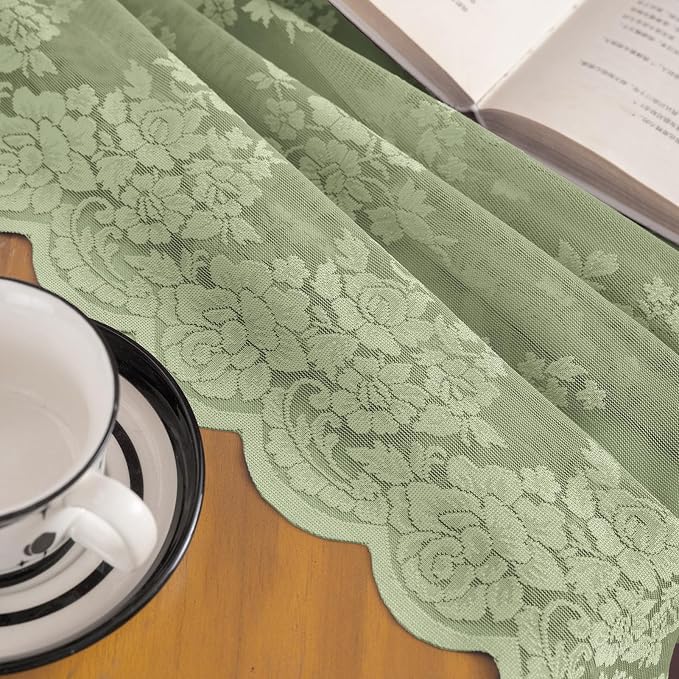 Kotile Vintage Sage Green Lace Curtains - Image 8