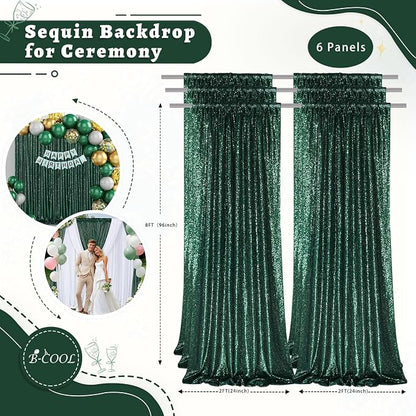 Emerald Green Sequin Curtains Backdrop 6 Pcs 2FTx8FT Shiny Shimmer Fabric | - Image 2
