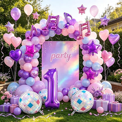 TONIFUL Girl‘s Purple Pink Music Themed 1st Birthday Decorations | 40 Inch - Image 3