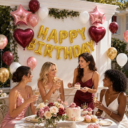 Burgundy Birthday Decorations for Women Girls, Burgundy Rose Gold Balloons Gold - Image 7