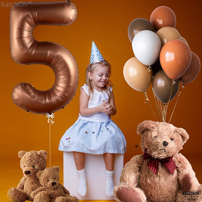 KatchOn Coffee Brown Number 5 Balloon 40 Inch, 5 Birthday Decorations | Number - Image 5