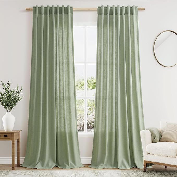 Light Sage Linen Curtains 108 Inches Long by Nanspring