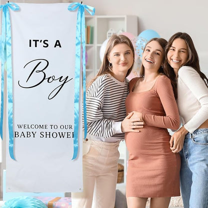 Oudain 24x60 Inch It's a Boy Burlap Banner, Baby Shower Fabric Backdrop - Image 3