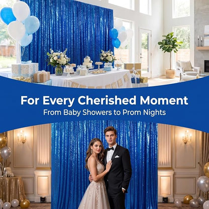 ShinyBeauty 10x10FT Royal Blue Sequin Backdrop Curtain - Image 6