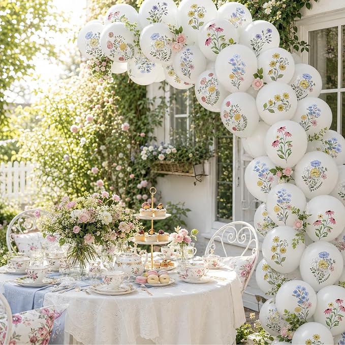 Wildflower Balloons, 12 Inch White Spring Balloon, Girls Birthday Party Tea - Image 5