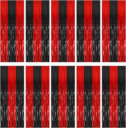 10 Pack Black and Red Backdrop Party Decorations Tinsel Curtain Halloween Party by BOMSI