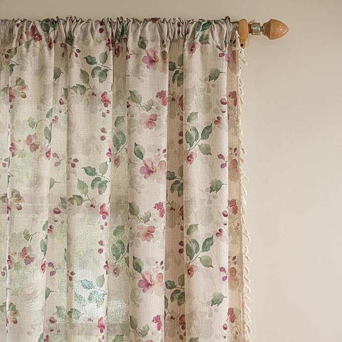 ENJOYBRIDAL Floral Curtains 63 Inch Length Living Room Semi Sheer Drapes 2 - Image 2