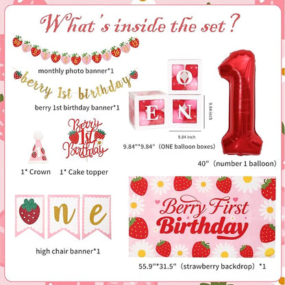 Berry First Birthday Decor Strawberry 1st Birthday Decorations - Image 3