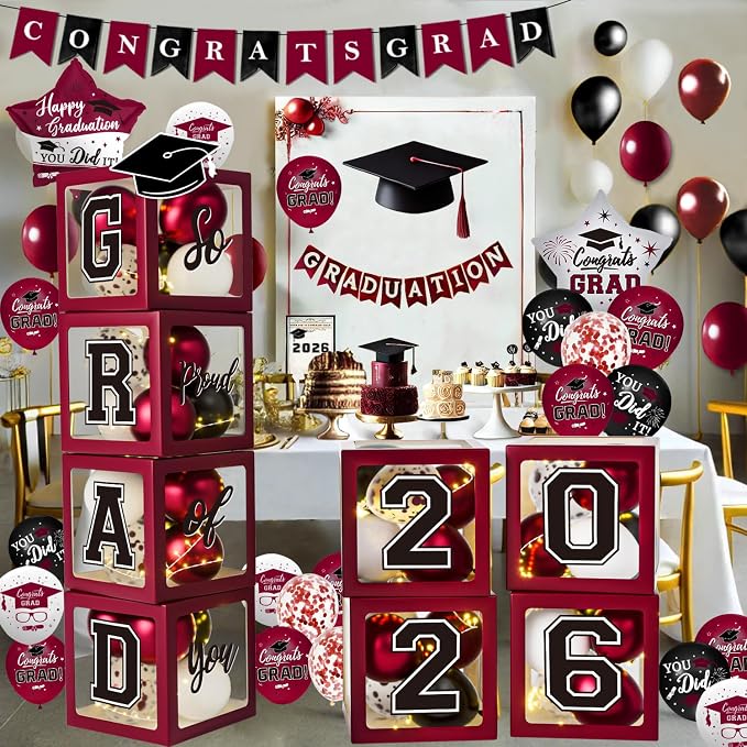 Maroon Themed 2026 Graduation Decorations Set by QIYANPAX