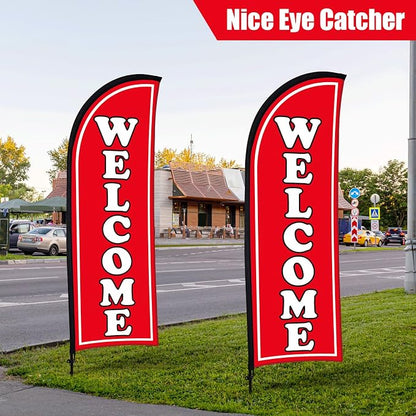 Buryeah 2 Sets Welcome Feather Flag Sign Kit 8 ft Welcome Banners Swooper Flag - Image 5