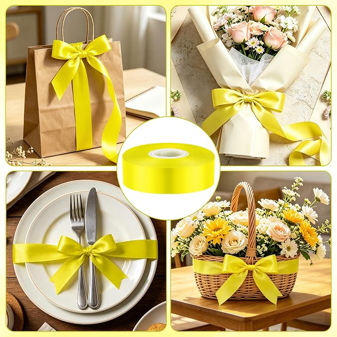 1In 30Yards Lemon Yellow Satin Ribbon - Image 4