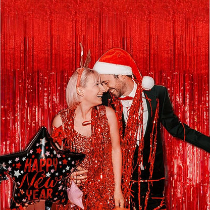 10 Pack Red Streamers Party Backdrop Christmas Decorations Foil Fringe Backdrop - Image 4
