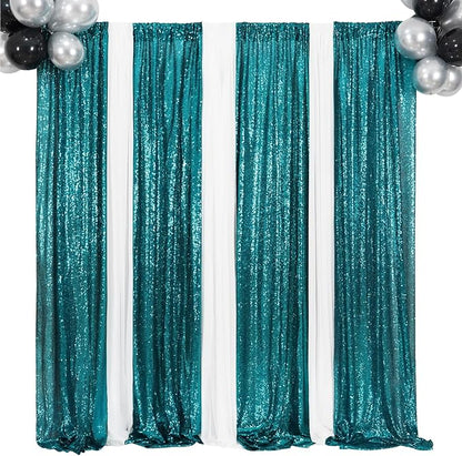 Poise3EHome 2Pcs 2Ft x 8Ft Teal Sequin Backdrop Curtains, Glitter Photography - Image 7