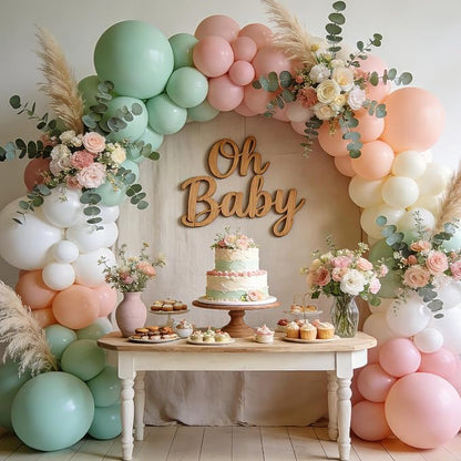 Sage Green and Pink Balloons 50 Pcs 12 Inch | Boho Baby Shower Wedding Bridal - Image 5