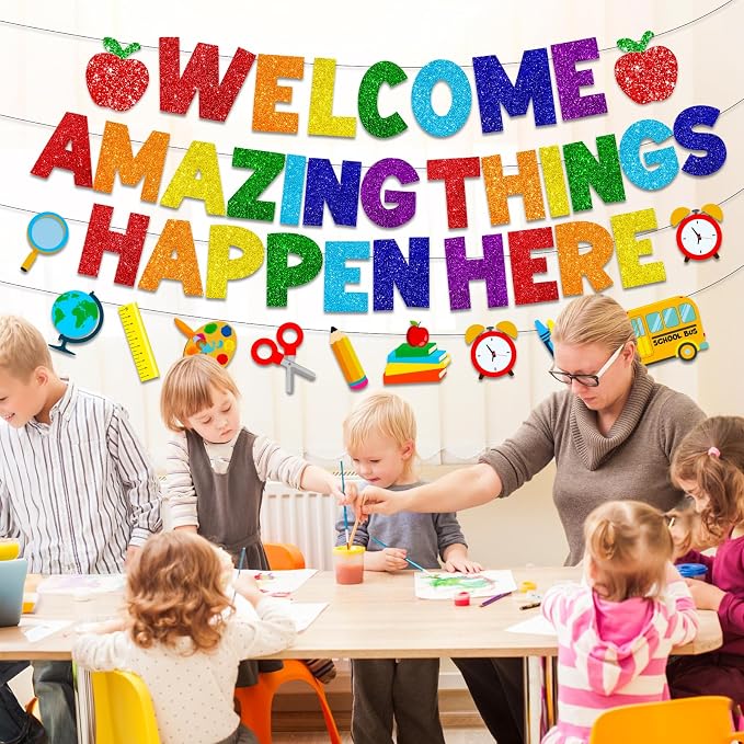 Welcome Amazing Things Happen Here Banner, Welcome Back Banner School - Image 2
