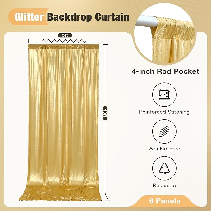 30x10FT Gold Sequin Backdrop Curtain - Image 2