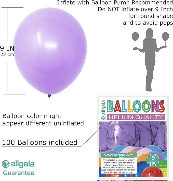 Allgala 100 Count 9 Inch Helium Grade Premium Latex Balloons - Image 2
