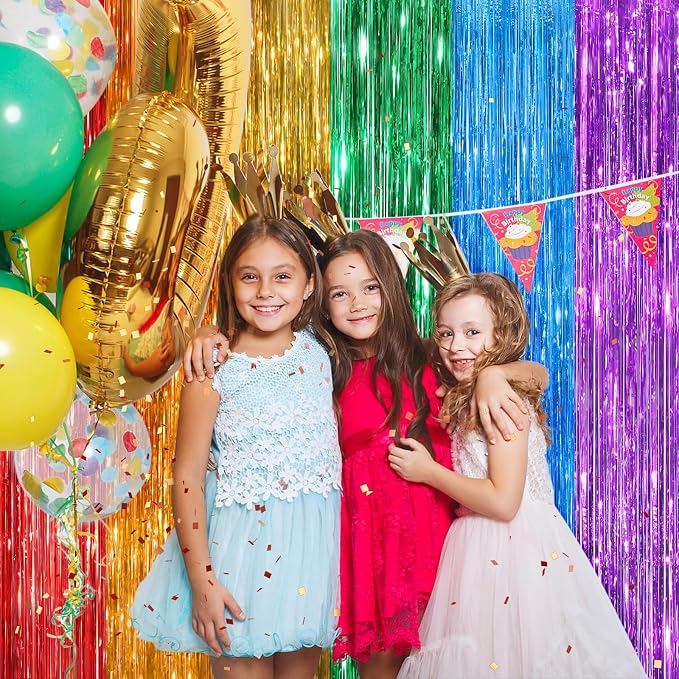 Rainbow Metallic Tinsel Foil Fringe Curtains, 2 Pack 3.3x8.3 Feet Party Streamer - Image 4