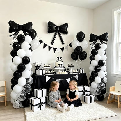Black and White Bow Balloon Column Stand Kit Set of 2 - Image 2