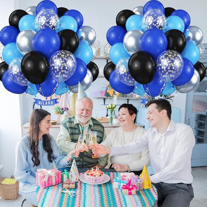 Blue Black Balloons 60 Pcs Royal Blue Black and Metallic Silver Confetti - Image 9