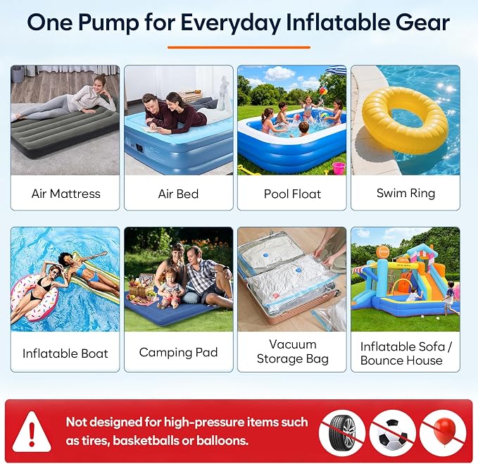 AGPTEK Rechargeable Air Pump, 4000mAh Quick-Fill Inflator Deflator, 3 Nozzles | - Image 7