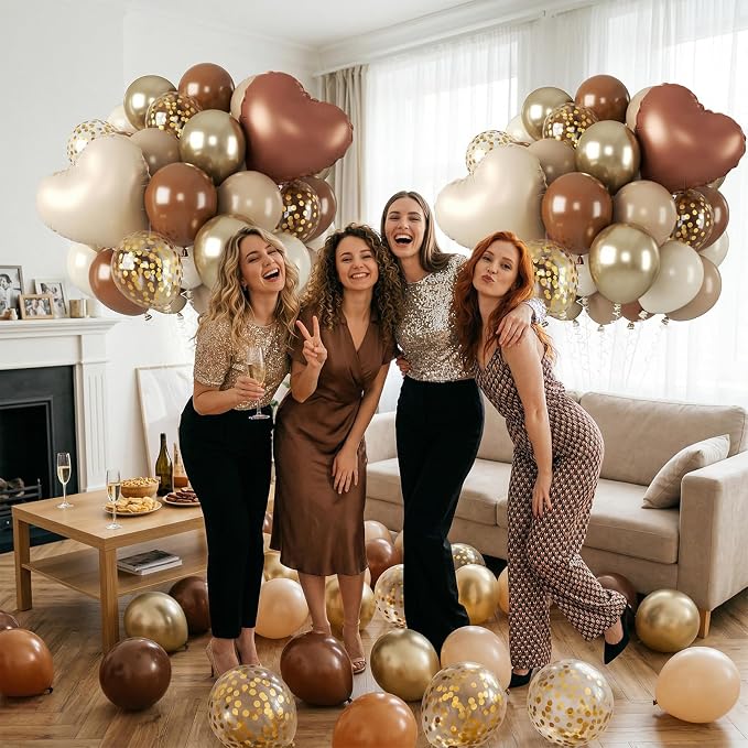 Brown and Gold Balloons, 12 Inch Double Stuffed Brown Apricot Balloons Gold - Image 4