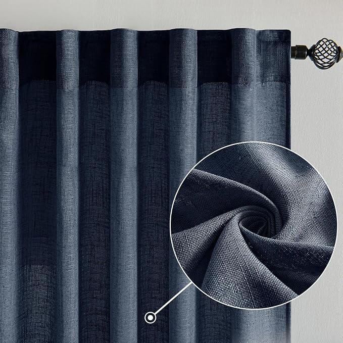 MIULEE Navy Blue Linen Curtains 52x108 Inch Length 2 Panels - Image 2