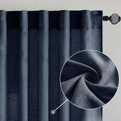 MIULEE Navy Blue Linen Curtains 52x72 Inch 2 Panels - Image 2