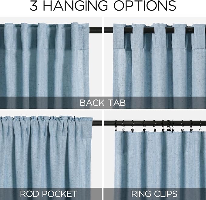 Dusty Blue Linen Curtains 95 Inch Length - Image 3